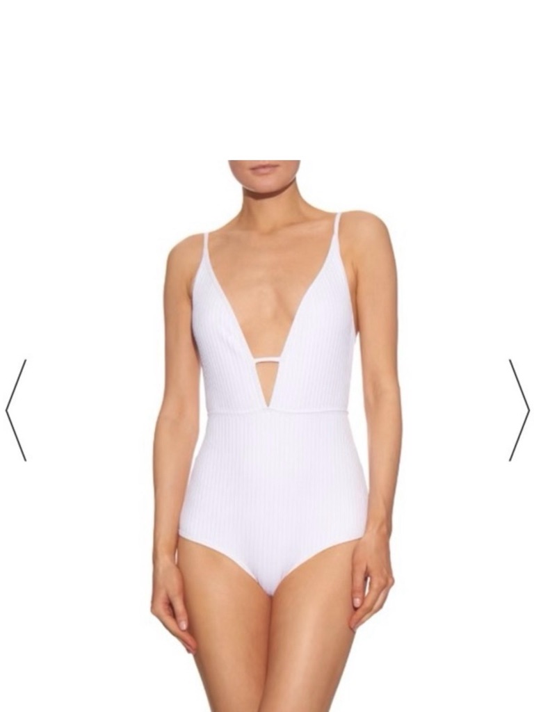 Zimmermann White Ribbed Plunge One-Piece Swimsuit